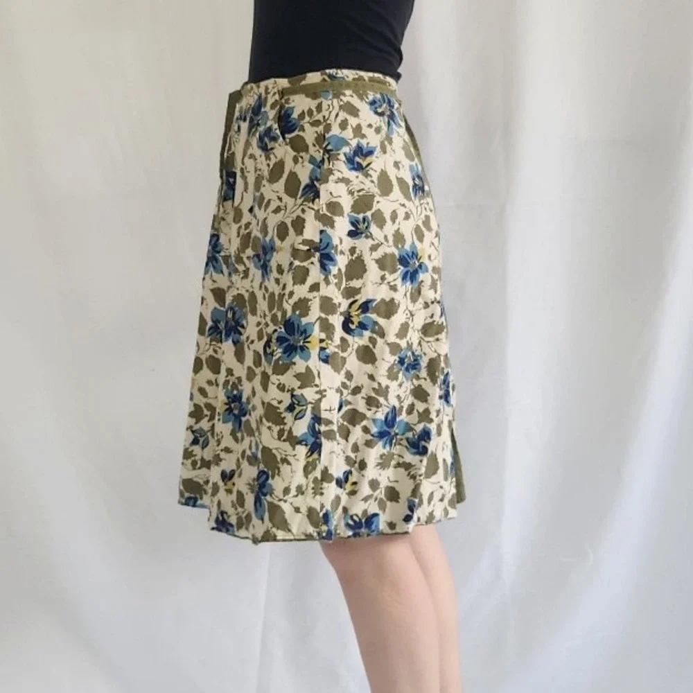 70s Green and Blue Floral Reversible Wrap Skirt‎